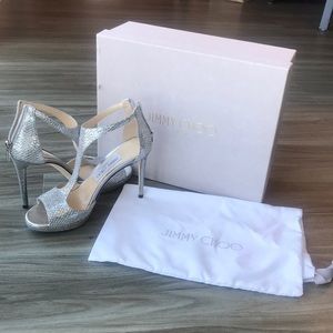 Jimmy Choo Lana 100 Silver glitter stiletto 36.5